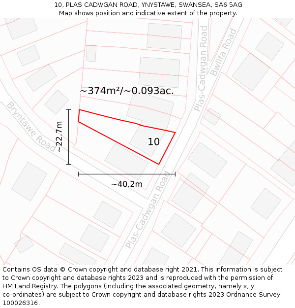 10, PLAS CADWGAN ROAD, YNYSTAWE, SWANSEA, SA6 5AG: Plot and title map