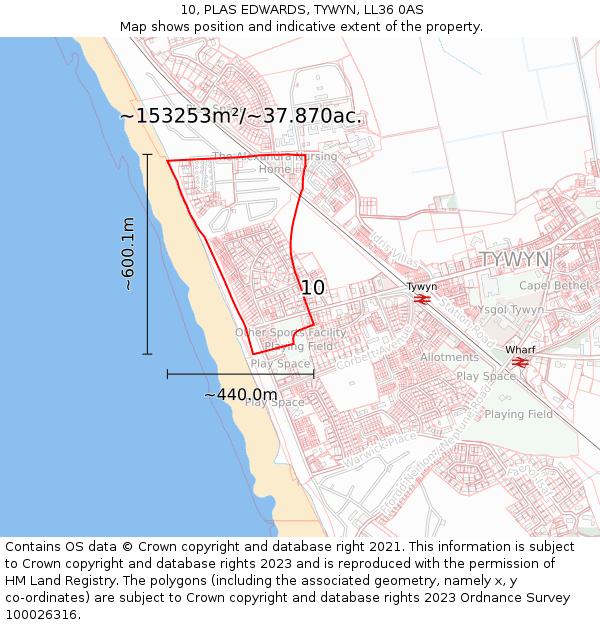 10, PLAS EDWARDS, TYWYN, LL36 0AS: Plot and title map