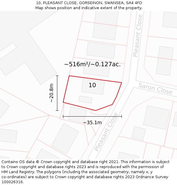 10, PLEASANT CLOSE, GORSEINON, SWANSEA, SA4 4FD: Plot and title map