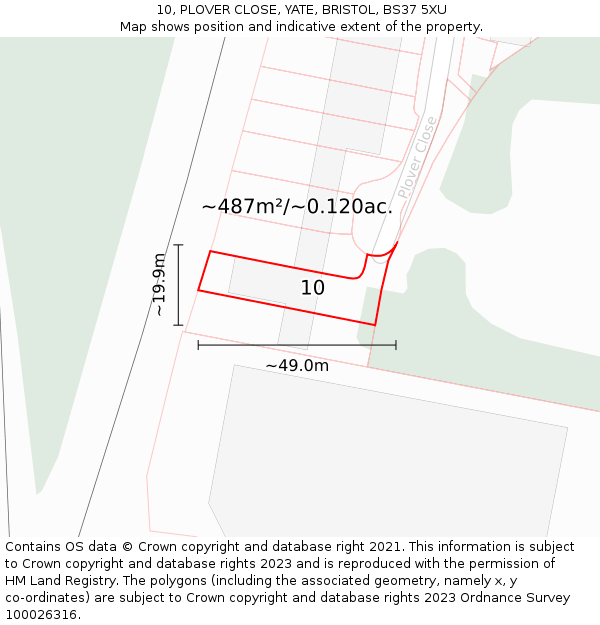 10, PLOVER CLOSE, YATE, BRISTOL, BS37 5XU: Plot and title map