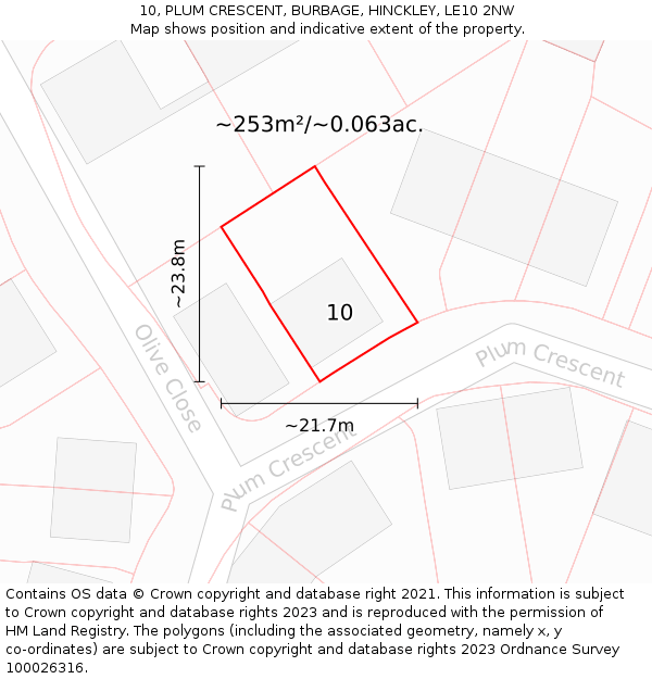 10, PLUM CRESCENT, BURBAGE, HINCKLEY, LE10 2NW: Plot and title map