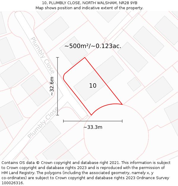 10, PLUMBLY CLOSE, NORTH WALSHAM, NR28 9YB: Plot and title map