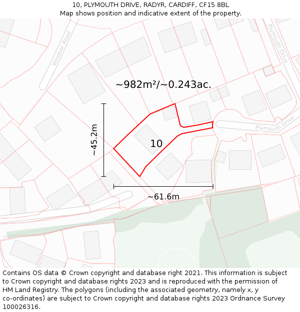 10, PLYMOUTH DRIVE, RADYR, CARDIFF, CF15 8BL: Plot and title map