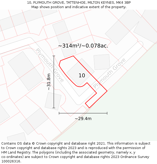 10, PLYMOUTH GROVE, TATTENHOE, MILTON KEYNES, MK4 3BP: Plot and title map