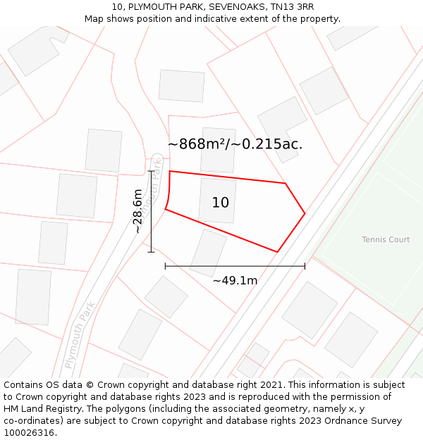 10, PLYMOUTH PARK, SEVENOAKS, TN13 3RR: Plot and title map