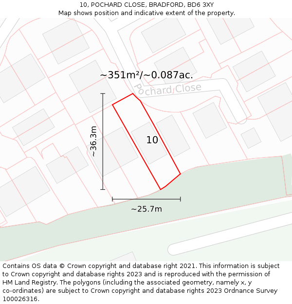 10, POCHARD CLOSE, BRADFORD, BD6 3XY: Plot and title map