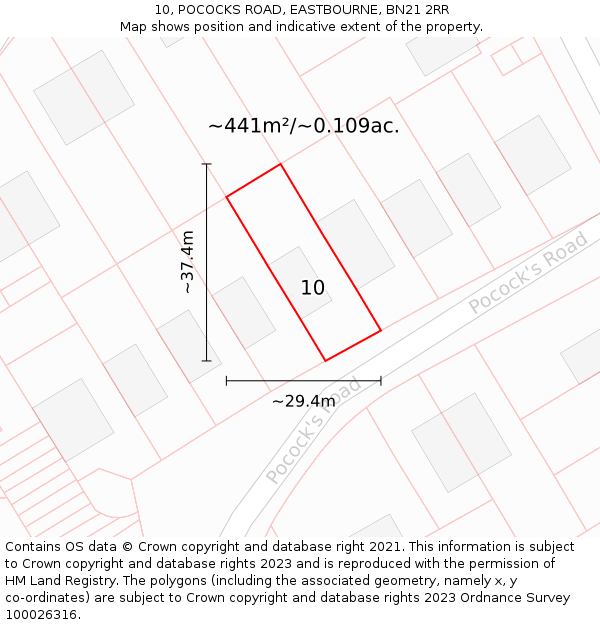 10, POCOCKS ROAD, EASTBOURNE, BN21 2RR: Plot and title map