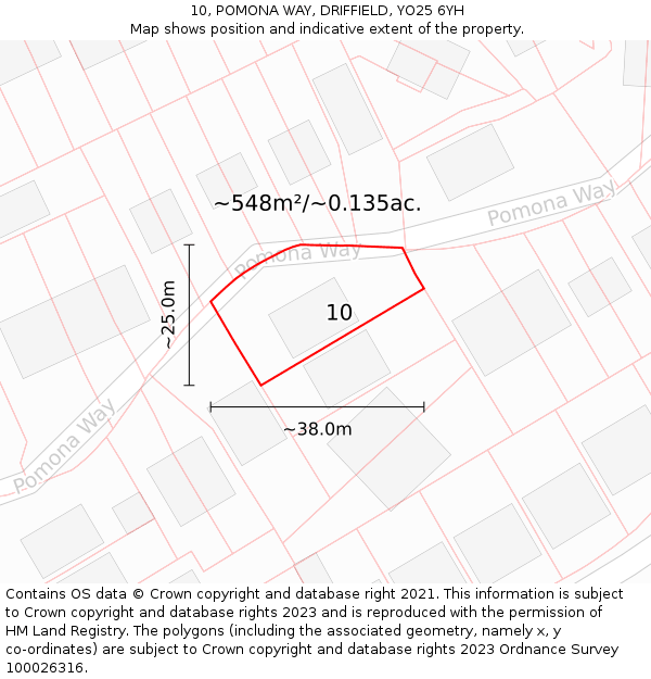 10, POMONA WAY, DRIFFIELD, YO25 6YH: Plot and title map