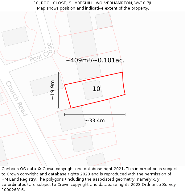10, POOL CLOSE, SHARESHILL, WOLVERHAMPTON, WV10 7JL: Plot and title map