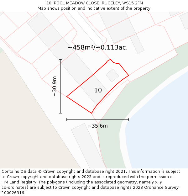 10, POOL MEADOW CLOSE, RUGELEY, WS15 2FN: Plot and title map