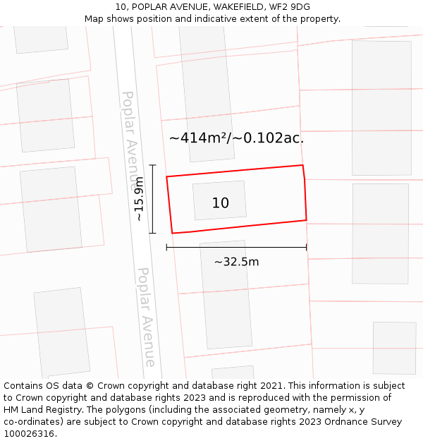 10, POPLAR AVENUE, WAKEFIELD, WF2 9DG: Plot and title map