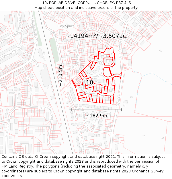 10, POPLAR DRIVE, COPPULL, CHORLEY, PR7 4LS: Plot and title map