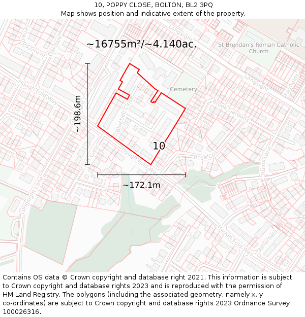 10, POPPY CLOSE, BOLTON, BL2 3PQ: Plot and title map