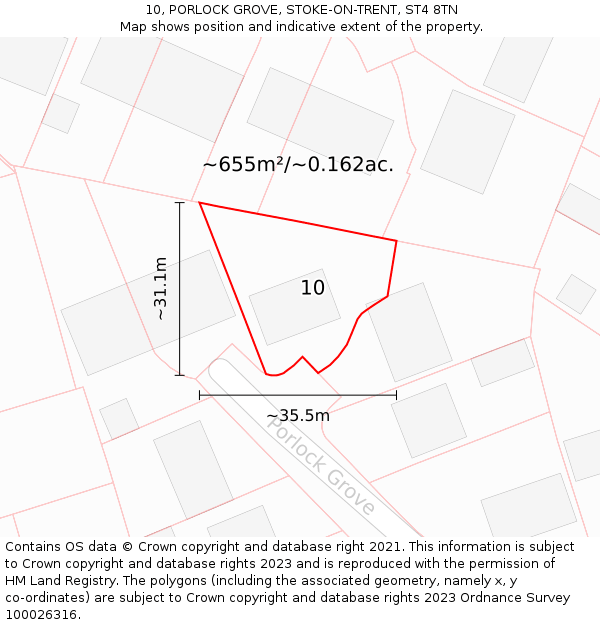 10, PORLOCK GROVE, STOKE-ON-TRENT, ST4 8TN: Plot and title map