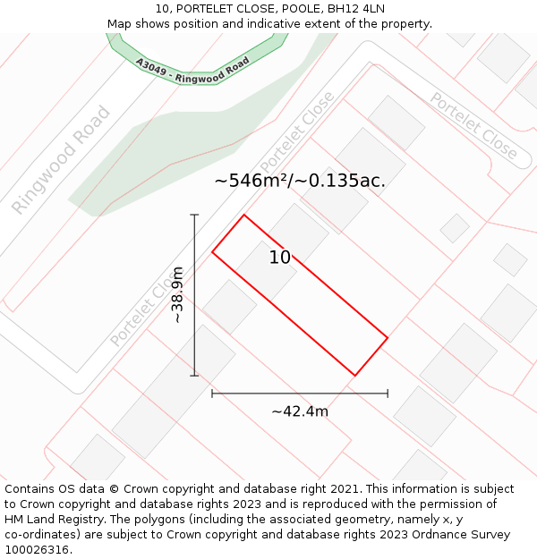 10, PORTELET CLOSE, POOLE, BH12 4LN: Plot and title map