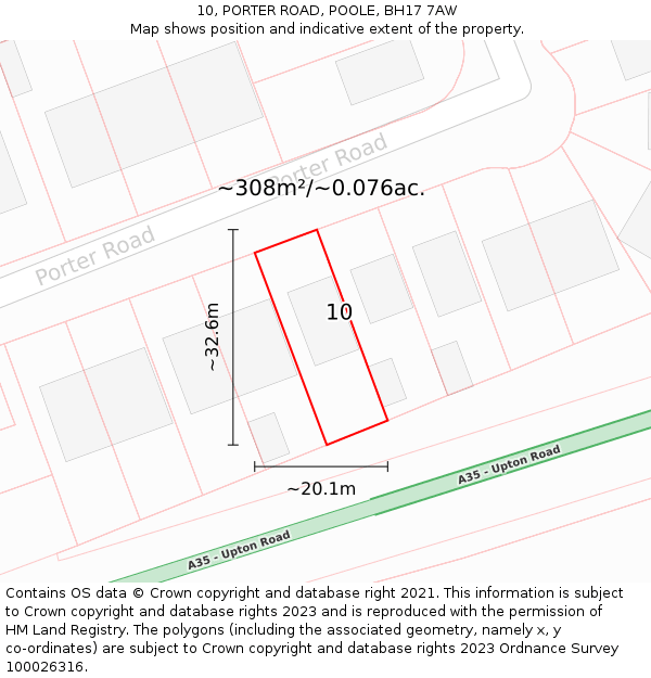 10, PORTER ROAD, POOLE, BH17 7AW: Plot and title map