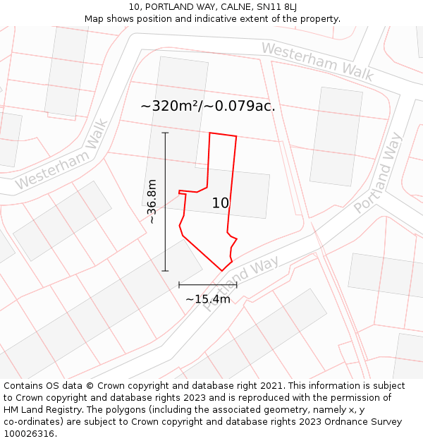 10, PORTLAND WAY, CALNE, SN11 8LJ: Plot and title map