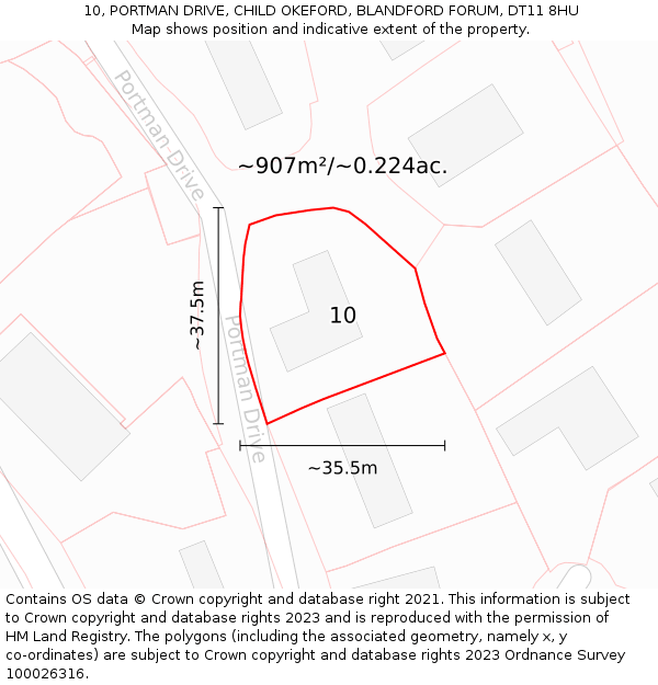 10, PORTMAN DRIVE, CHILD OKEFORD, BLANDFORD FORUM, DT11 8HU: Plot and title map