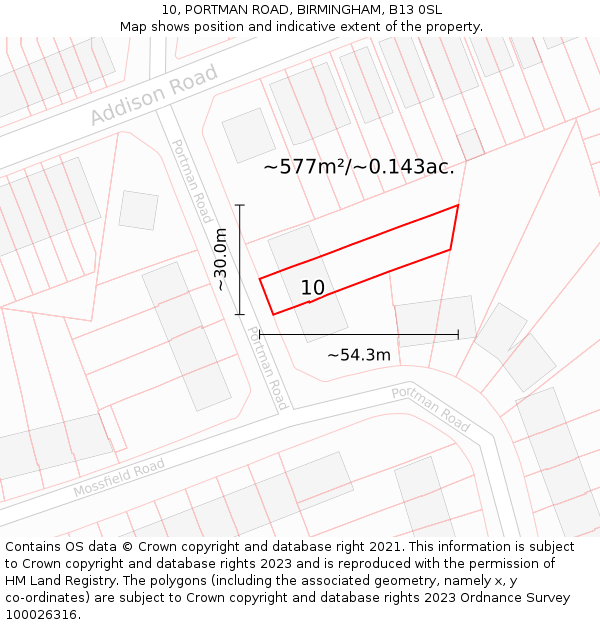 10, PORTMAN ROAD, BIRMINGHAM, B13 0SL: Plot and title map