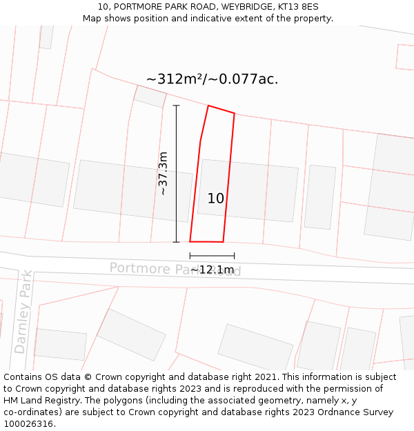 10, PORTMORE PARK ROAD, WEYBRIDGE, KT13 8ES: Plot and title map