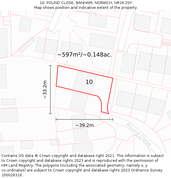 10, POUND CLOSE, BANHAM, NORWICH, NR16 2SY: Plot and title map