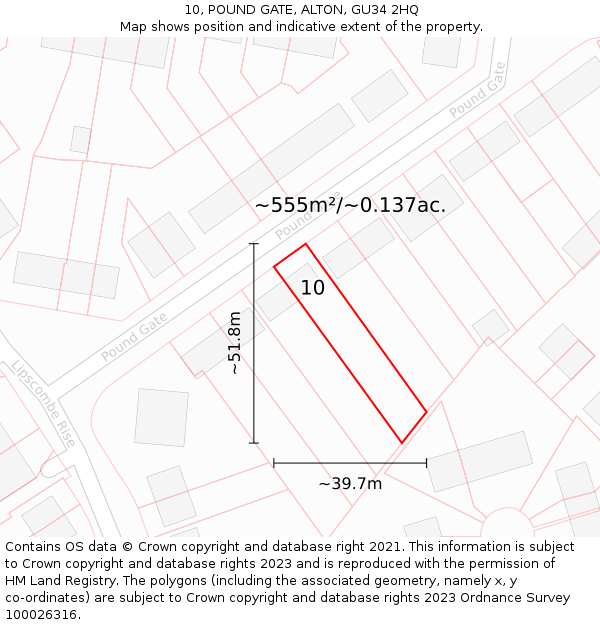 10, POUND GATE, ALTON, GU34 2HQ: Plot and title map