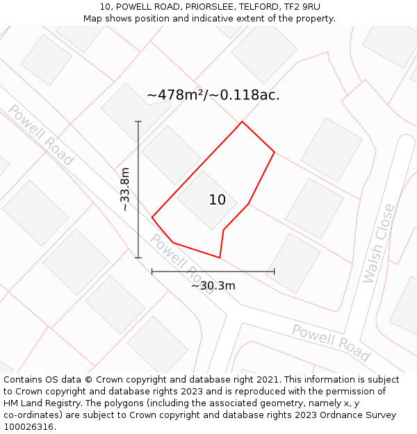 10, POWELL ROAD, PRIORSLEE, TELFORD, TF2 9RU: Plot and title map