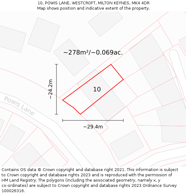 10, POWIS LANE, WESTCROFT, MILTON KEYNES, MK4 4DR: Plot and title map