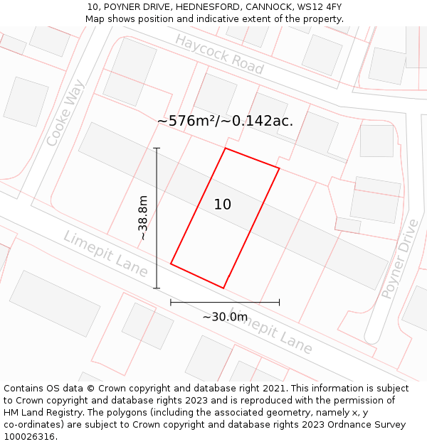 10, POYNER DRIVE, HEDNESFORD, CANNOCK, WS12 4FY: Plot and title map