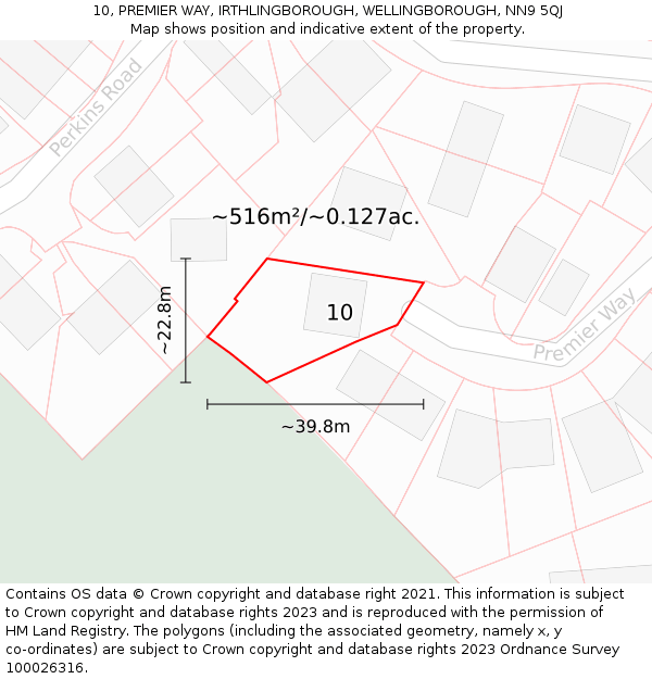 10, PREMIER WAY, IRTHLINGBOROUGH, WELLINGBOROUGH, NN9 5QJ: Plot and title map