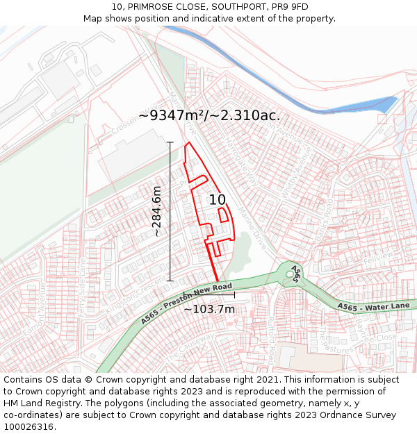 10, PRIMROSE CLOSE, SOUTHPORT, PR9 9FD: Plot and title map