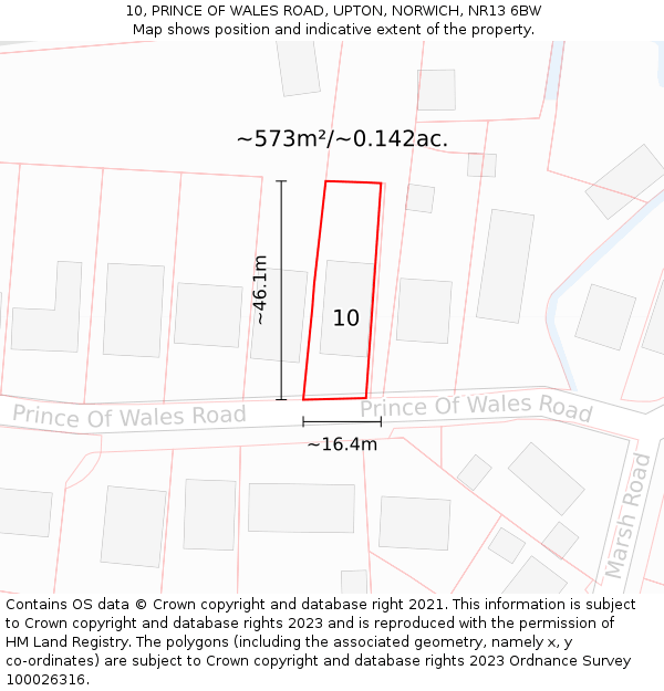 10, PRINCE OF WALES ROAD, UPTON, NORWICH, NR13 6BW: Plot and title map