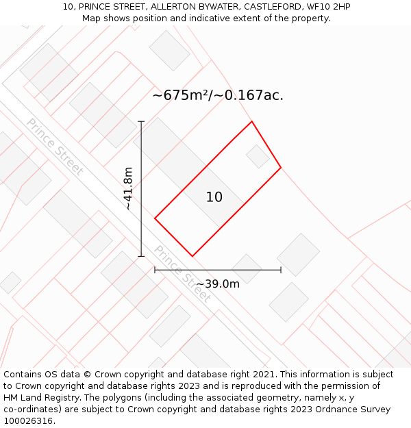 10, PRINCE STREET, ALLERTON BYWATER, CASTLEFORD, WF10 2HP: Plot and title map