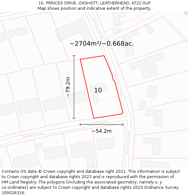 10, PRINCES DRIVE, OXSHOTT, LEATHERHEAD, KT22 0UP: Plot and title map