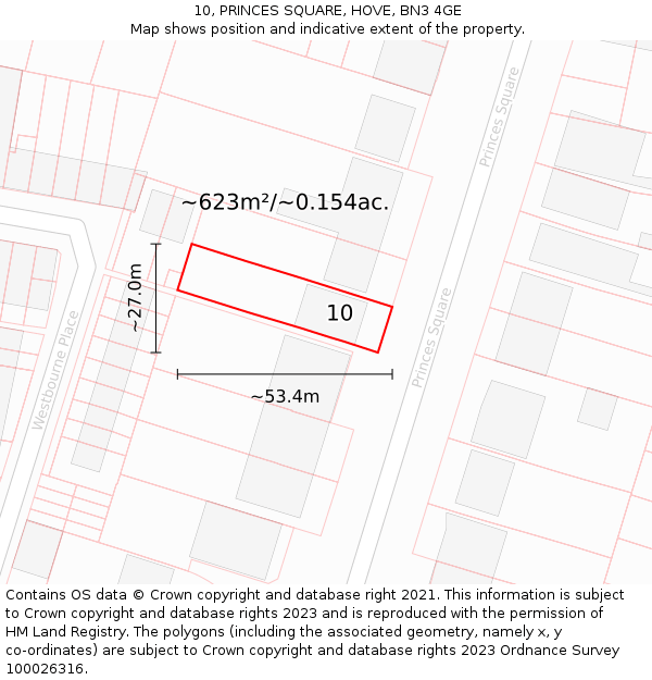 10, PRINCES SQUARE, HOVE, BN3 4GE: Plot and title map