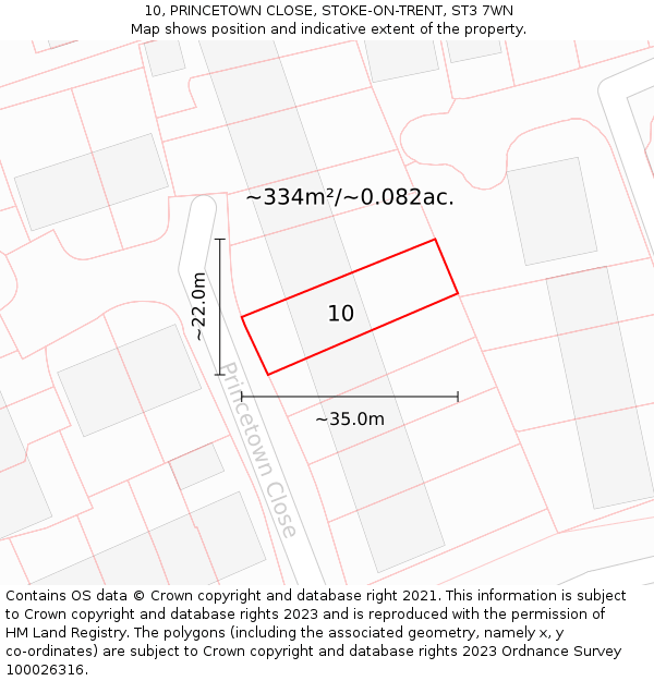 10, PRINCETOWN CLOSE, STOKE-ON-TRENT, ST3 7WN: Plot and title map