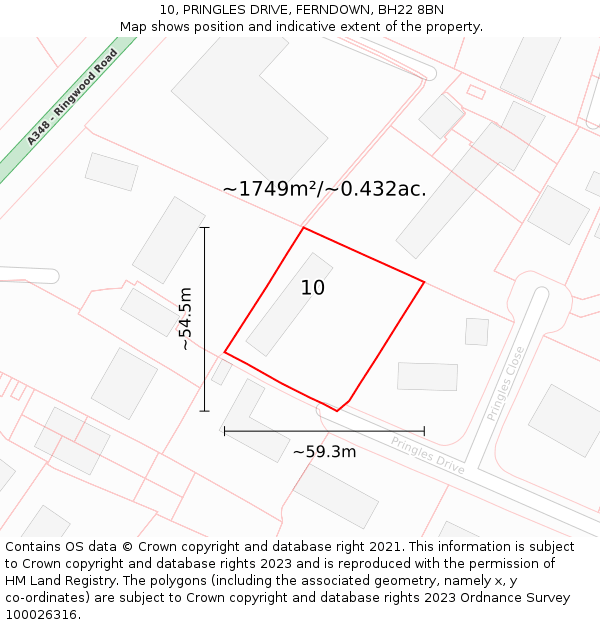 10, PRINGLES DRIVE, FERNDOWN, BH22 8BN: Plot and title map