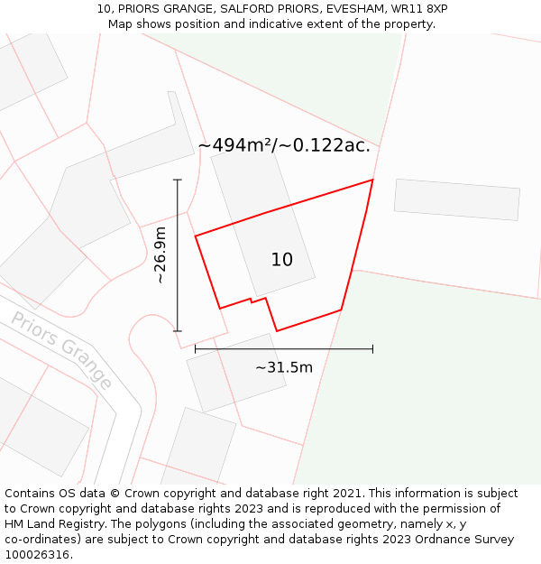 10, PRIORS GRANGE, SALFORD PRIORS, EVESHAM, WR11 8XP: Plot and title map