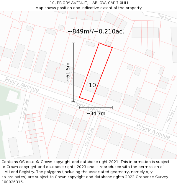 10, PRIORY AVENUE, HARLOW, CM17 0HH: Plot and title map