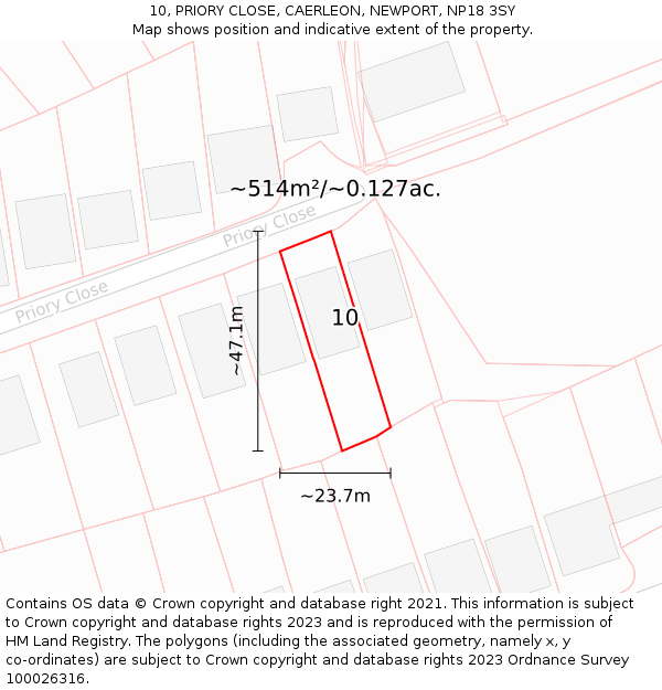 10, PRIORY CLOSE, CAERLEON, NEWPORT, NP18 3SY: Plot and title map