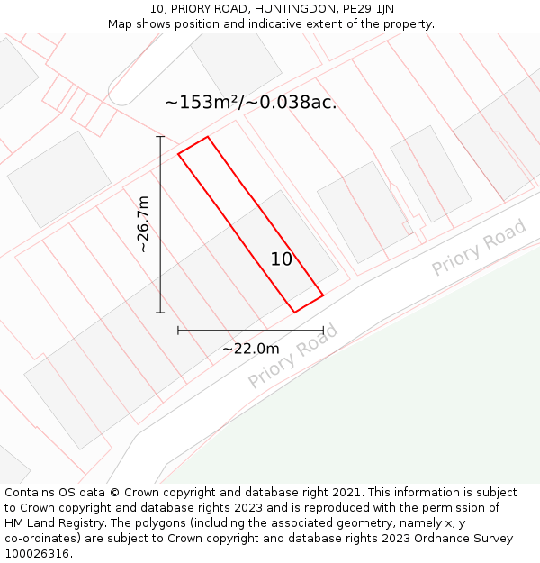 10, PRIORY ROAD, HUNTINGDON, PE29 1JN: Plot and title map