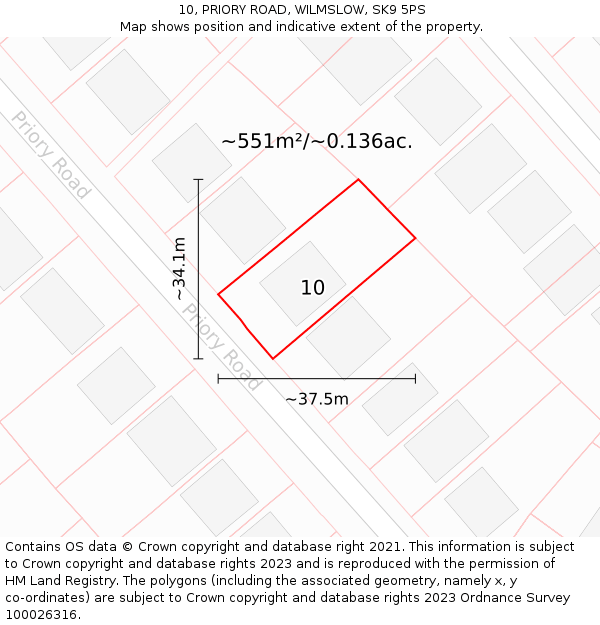 10, PRIORY ROAD, WILMSLOW, SK9 5PS: Plot and title map