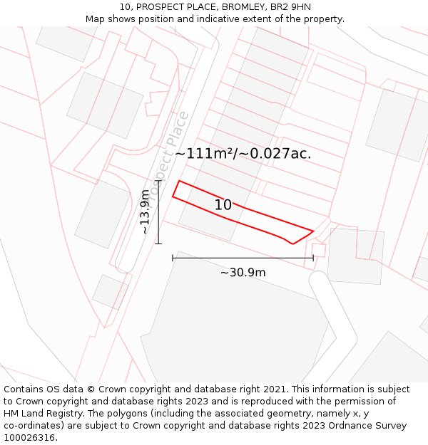 10, PROSPECT PLACE, BROMLEY, BR2 9HN: Plot and title map
