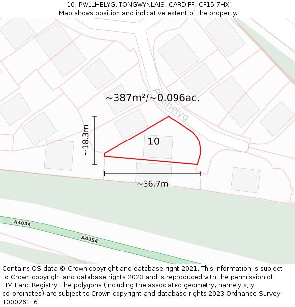 10, PWLLHELYG, TONGWYNLAIS, CARDIFF, CF15 7HX: Plot and title map