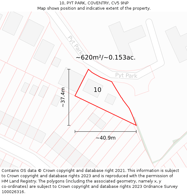 10, PYT PARK, COVENTRY, CV5 9NP: Plot and title map