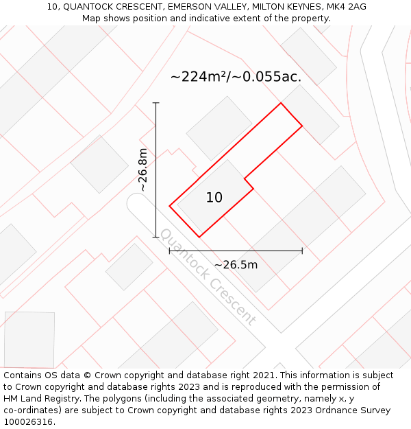 10, QUANTOCK CRESCENT, EMERSON VALLEY, MILTON KEYNES, MK4 2AG: Plot and title map