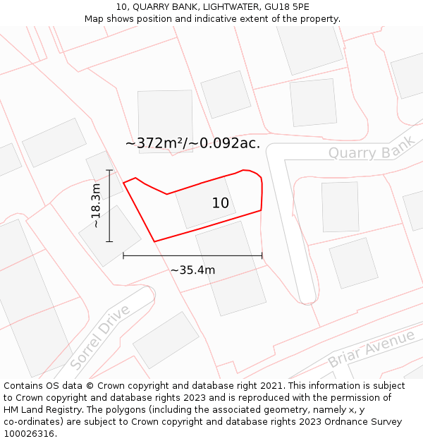 10, QUARRY BANK, LIGHTWATER, GU18 5PE: Plot and title map