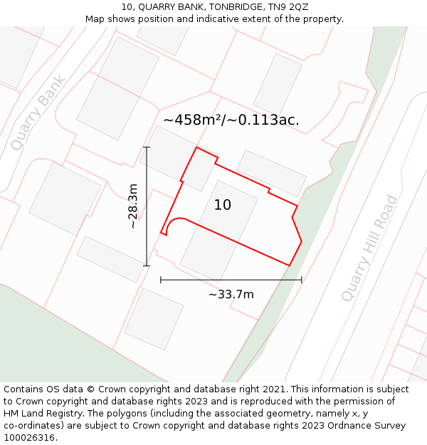 10, QUARRY BANK, TONBRIDGE, TN9 2QZ: Plot and title map