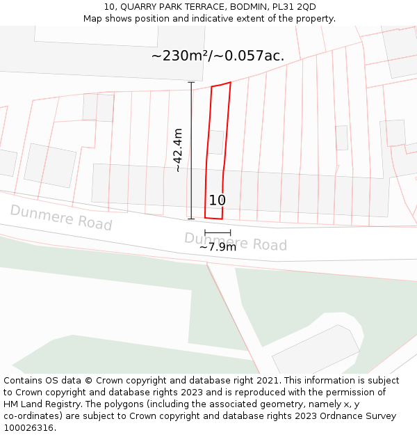 10, QUARRY PARK TERRACE, BODMIN, PL31 2QD: Plot and title map