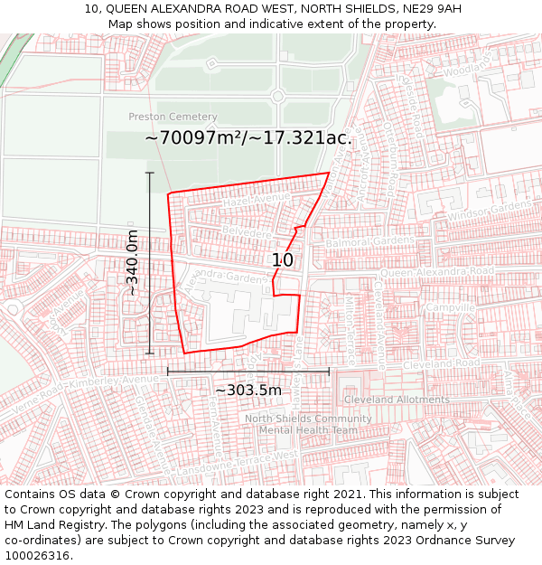 10, QUEEN ALEXANDRA ROAD WEST, NORTH SHIELDS, NE29 9AH: Plot and title map